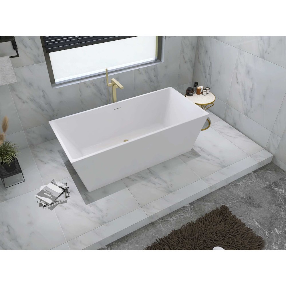 67 inch Soaking rectangular bathtub in glossy white and brushed gold. Picture 6