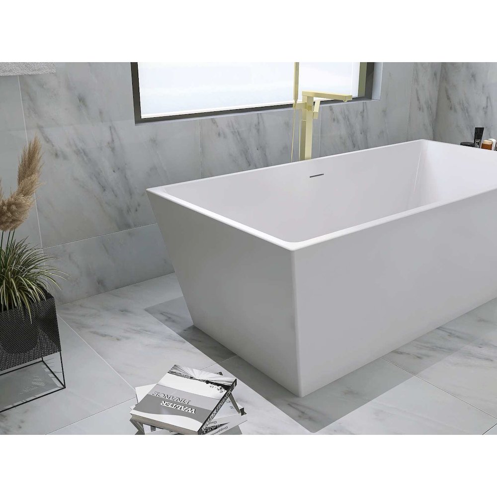 67 inch Soaking rectangular bathtub in glossy white and brushed gold. Picture 9