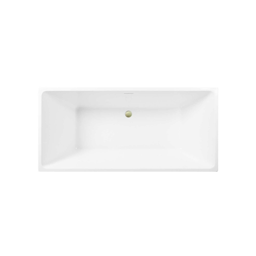 67 inch Soaking rectangular bathtub in glossy white and brushed gold. Picture 3