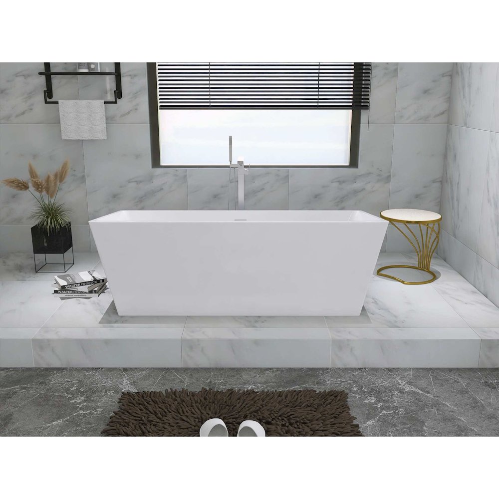 67 inch Soaking rectangular bathtub in glossy white and brushed nickel. Picture 5
