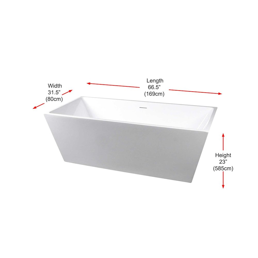 67 inch Soaking rectangular bathtub in glossy white and brushed nickel. Picture 4