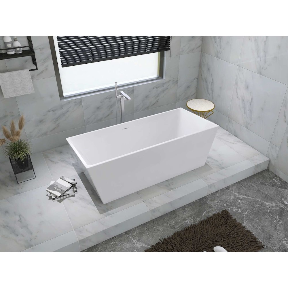 67 inch Soaking rectangular bathtub in glossy white and brushed nickel. Picture 6