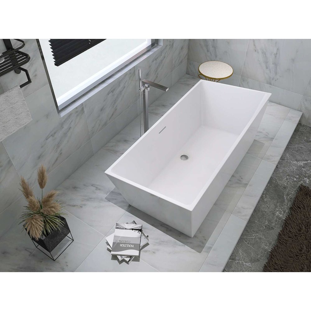 67 inch Soaking rectangular bathtub in glossy white and brushed nickel. Picture 7