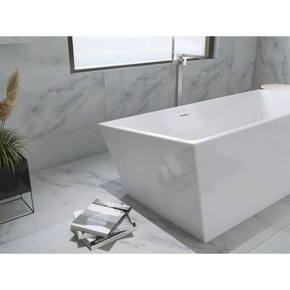 67 inch Soaking rectangular bathtub in glossy white and brushed nickel. Picture 9