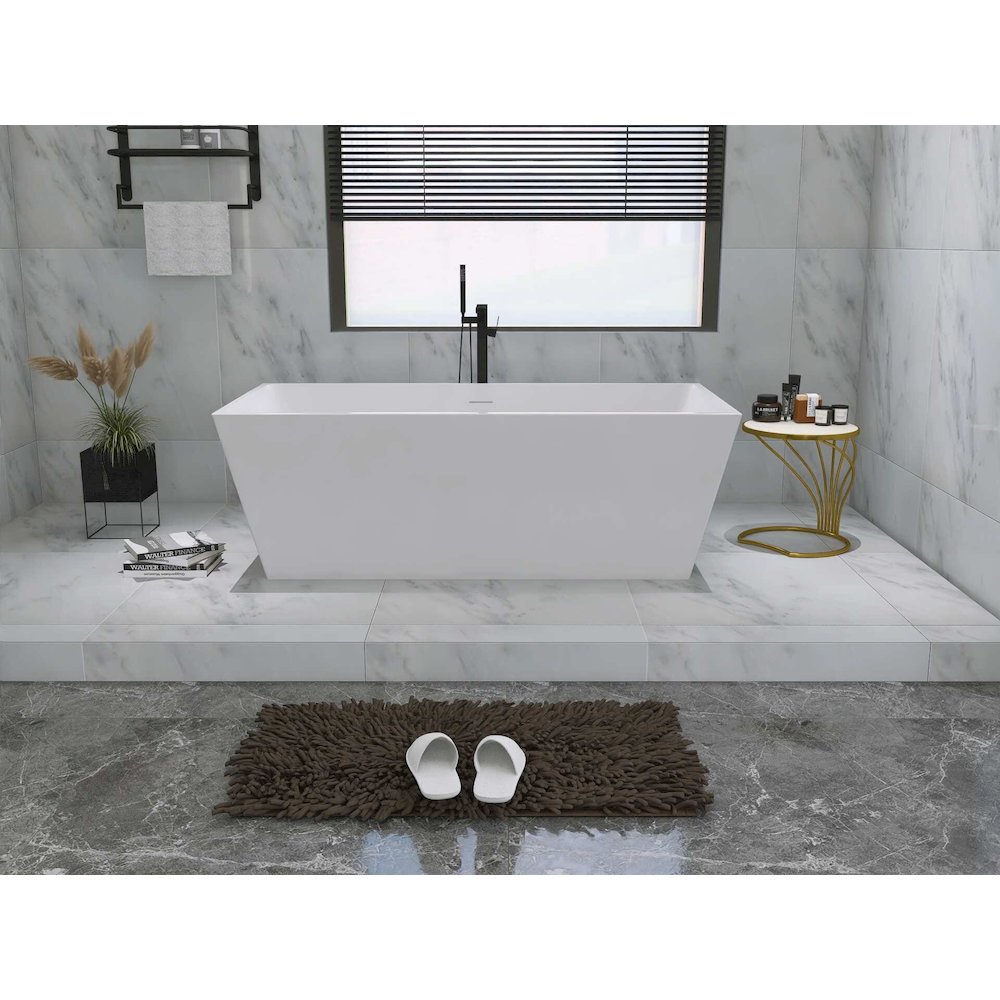 67 inch Soaking rectangular bathtub in glossy white and matte black. Picture 5