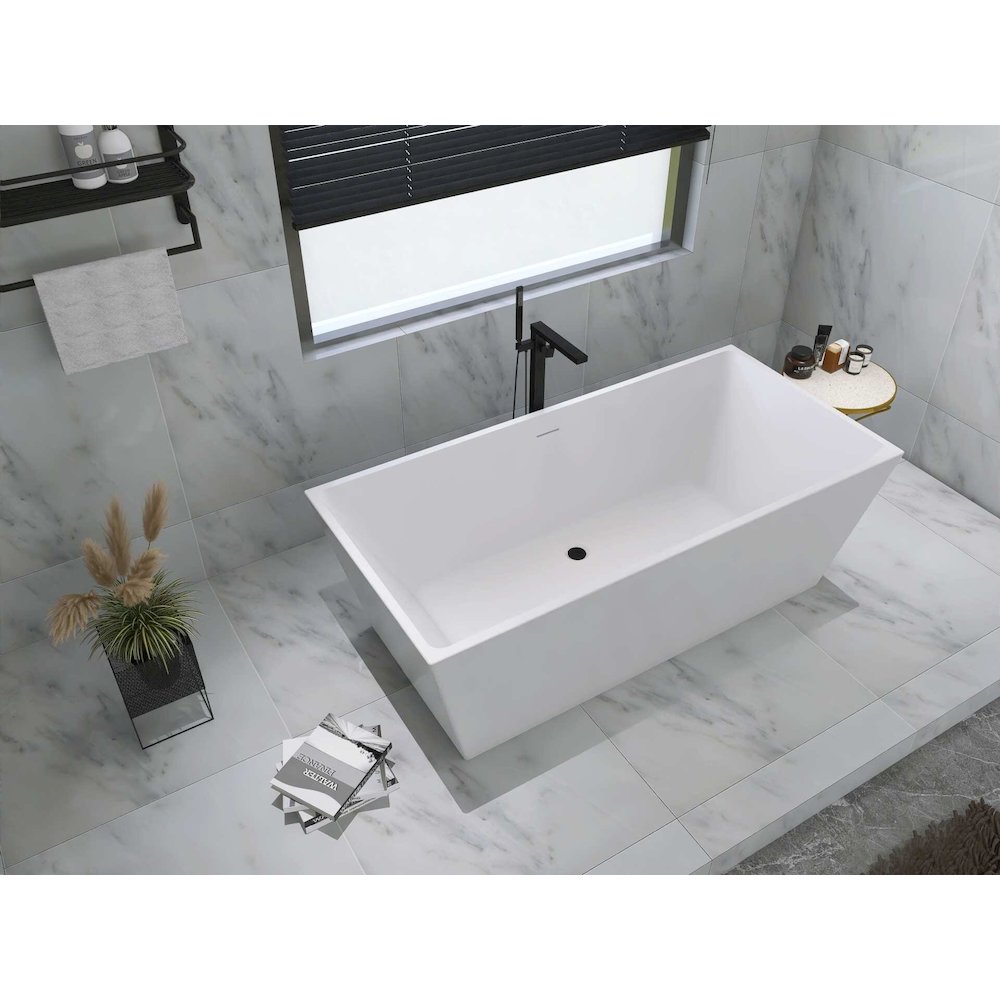 67 inch Soaking rectangular bathtub in glossy white and matte black. Picture 7