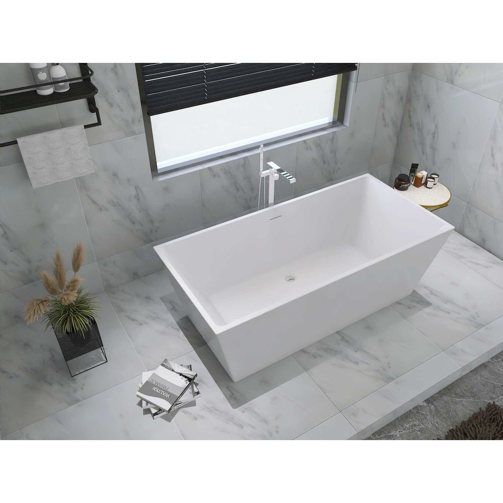 67 inch Soaking rectangular bathtub in glossy white and polished chrome. Picture 7