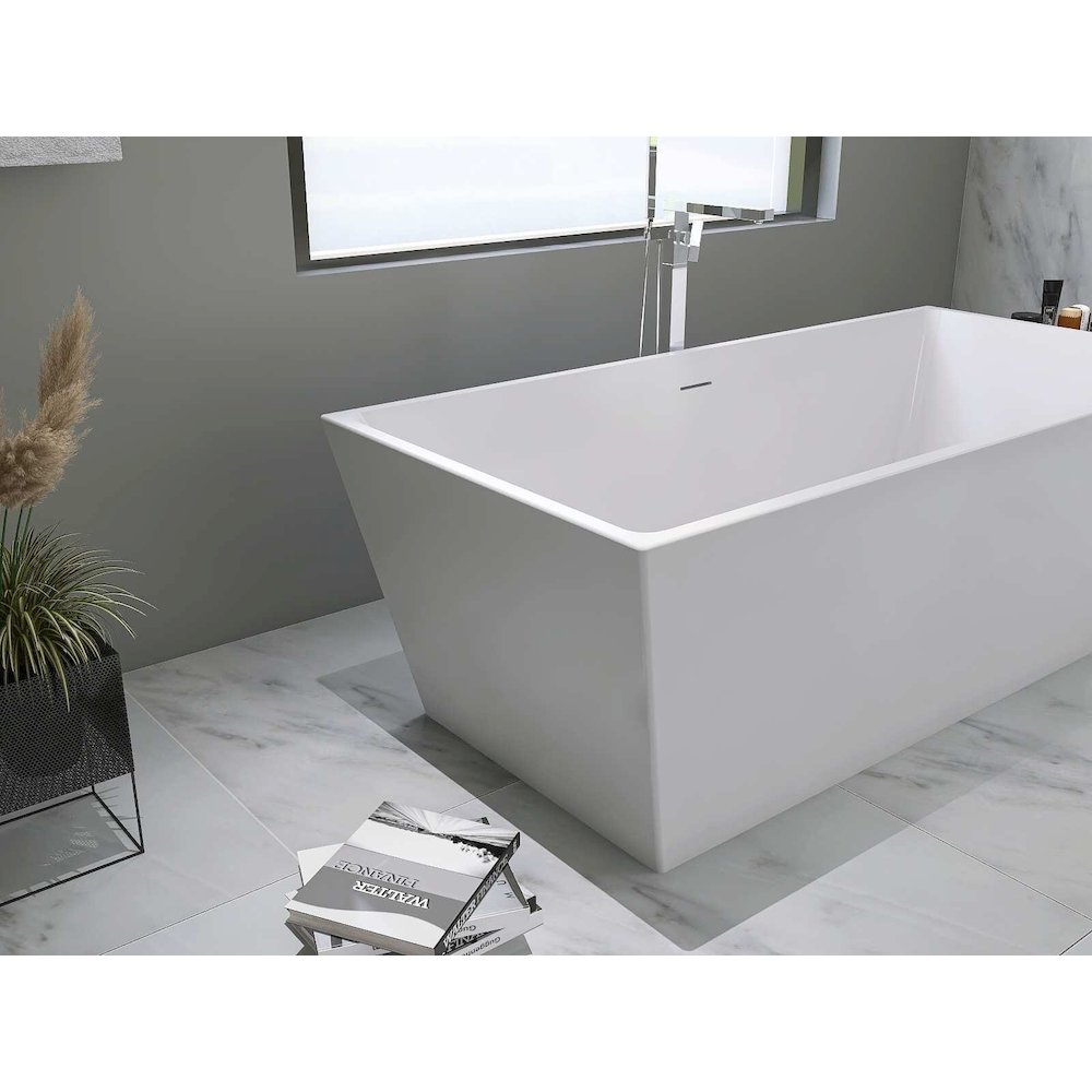 67 inch Soaking rectangular bathtub in glossy white and polished chrome. Picture 9