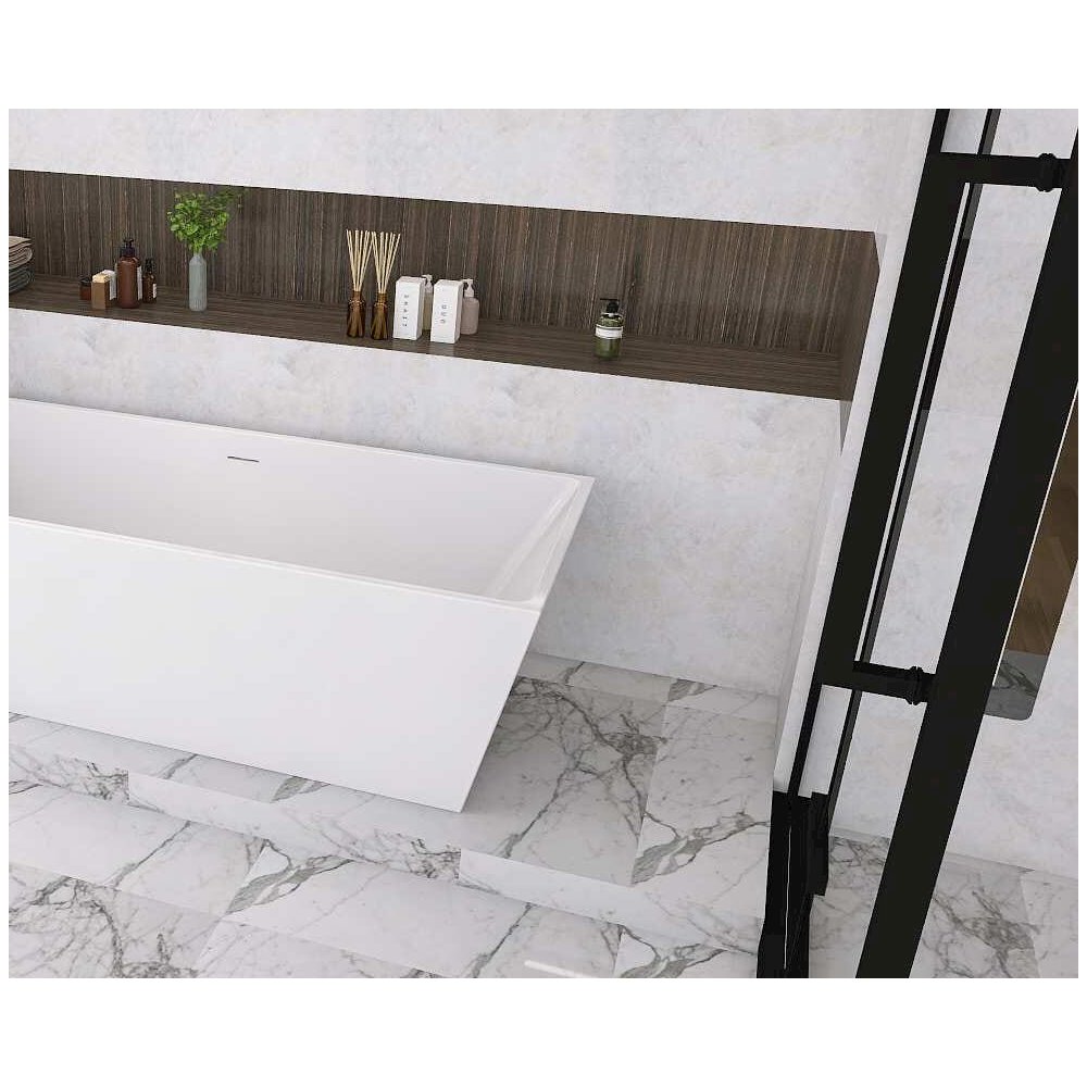 72 inch Soaking rectangular bathtub in glossy white and brushed gold. Picture 9