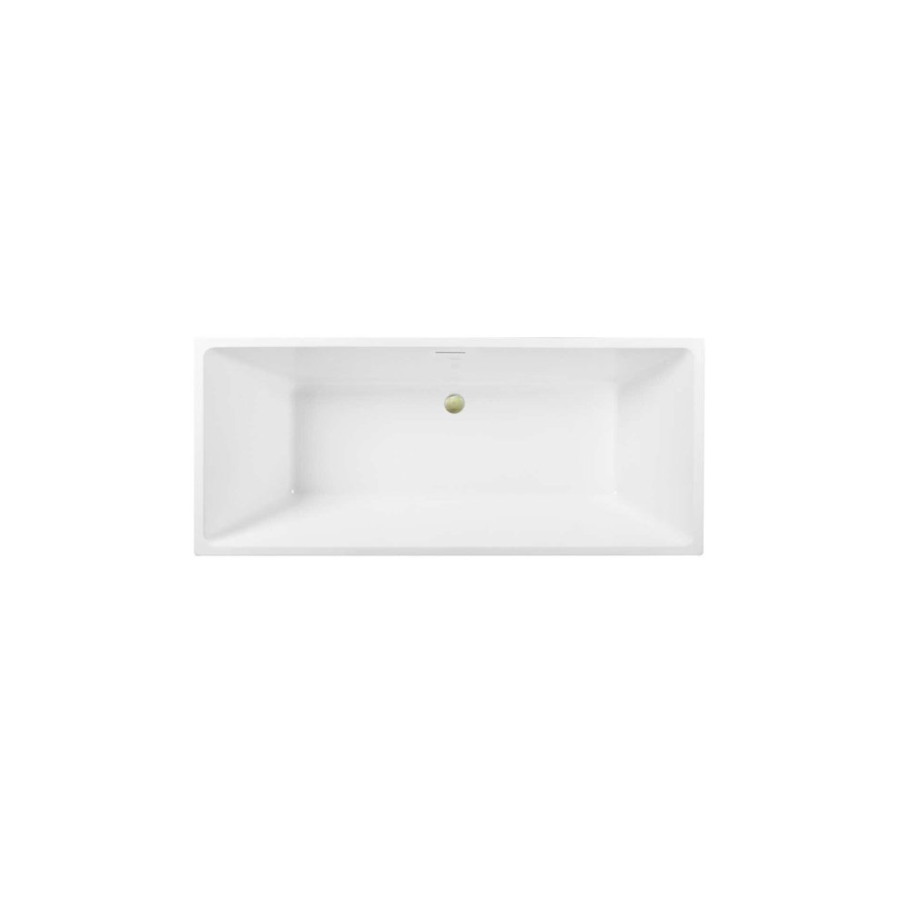 72 inch Soaking rectangular bathtub in glossy white and brushed gold. Picture 3