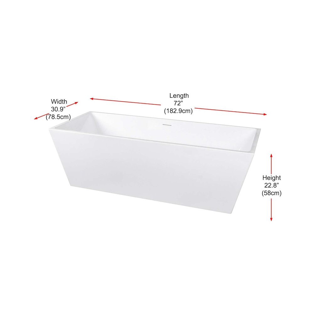 72 inch Soaking rectangular bathtub in glossy white and brushed nickel. Picture 4
