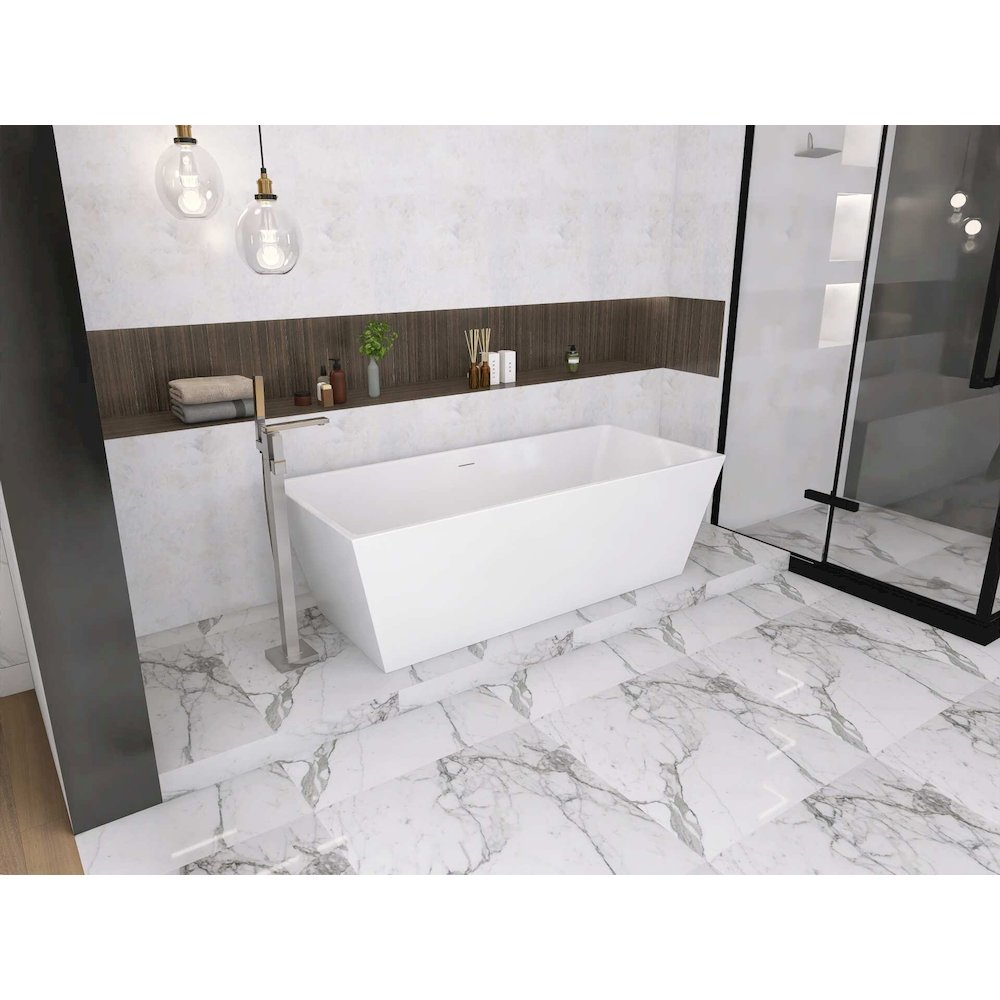 72 inch Soaking rectangular bathtub in glossy white and brushed nickel. Picture 6
