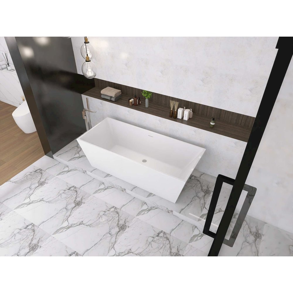 72 inch Soaking rectangular bathtub in glossy white and brushed nickel. Picture 7