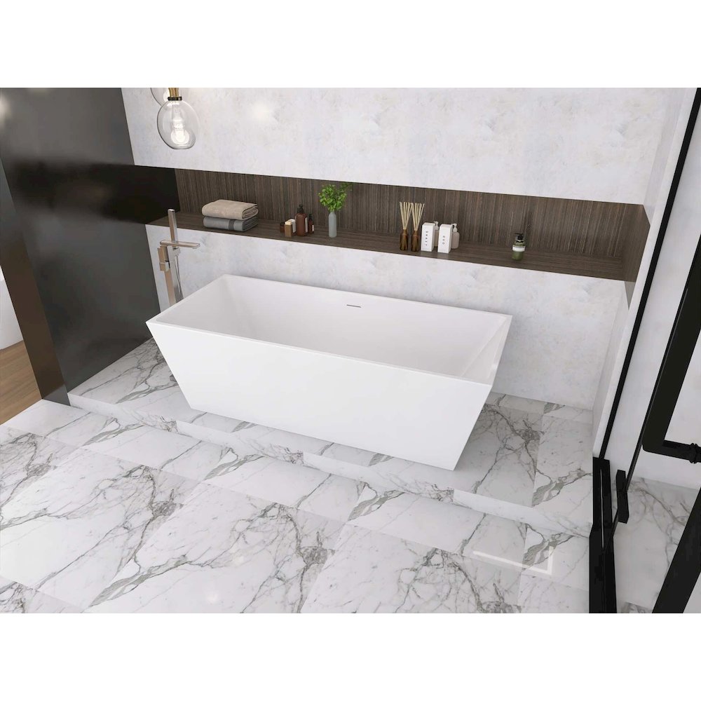 72 inch Soaking rectangular bathtub in glossy white and brushed nickel. Picture 9
