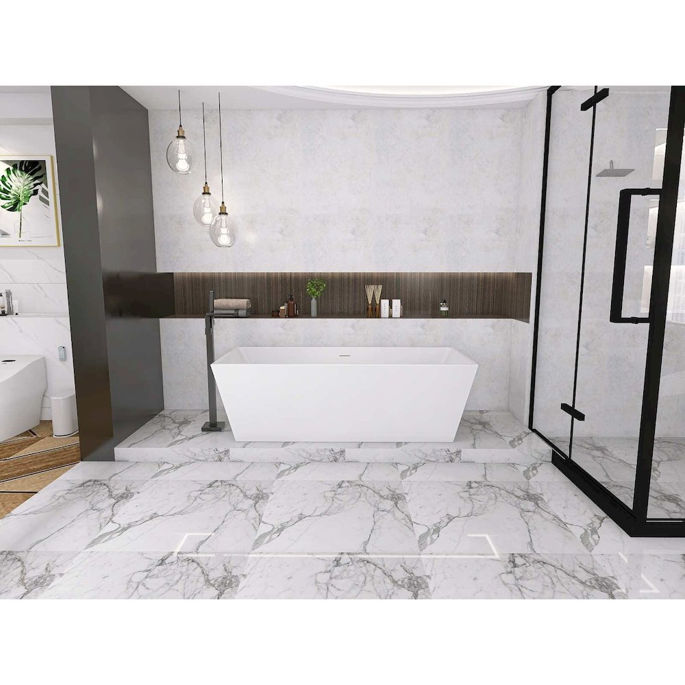 72 inch Soaking rectangular bathtub in glossy white and matte black. Picture 5