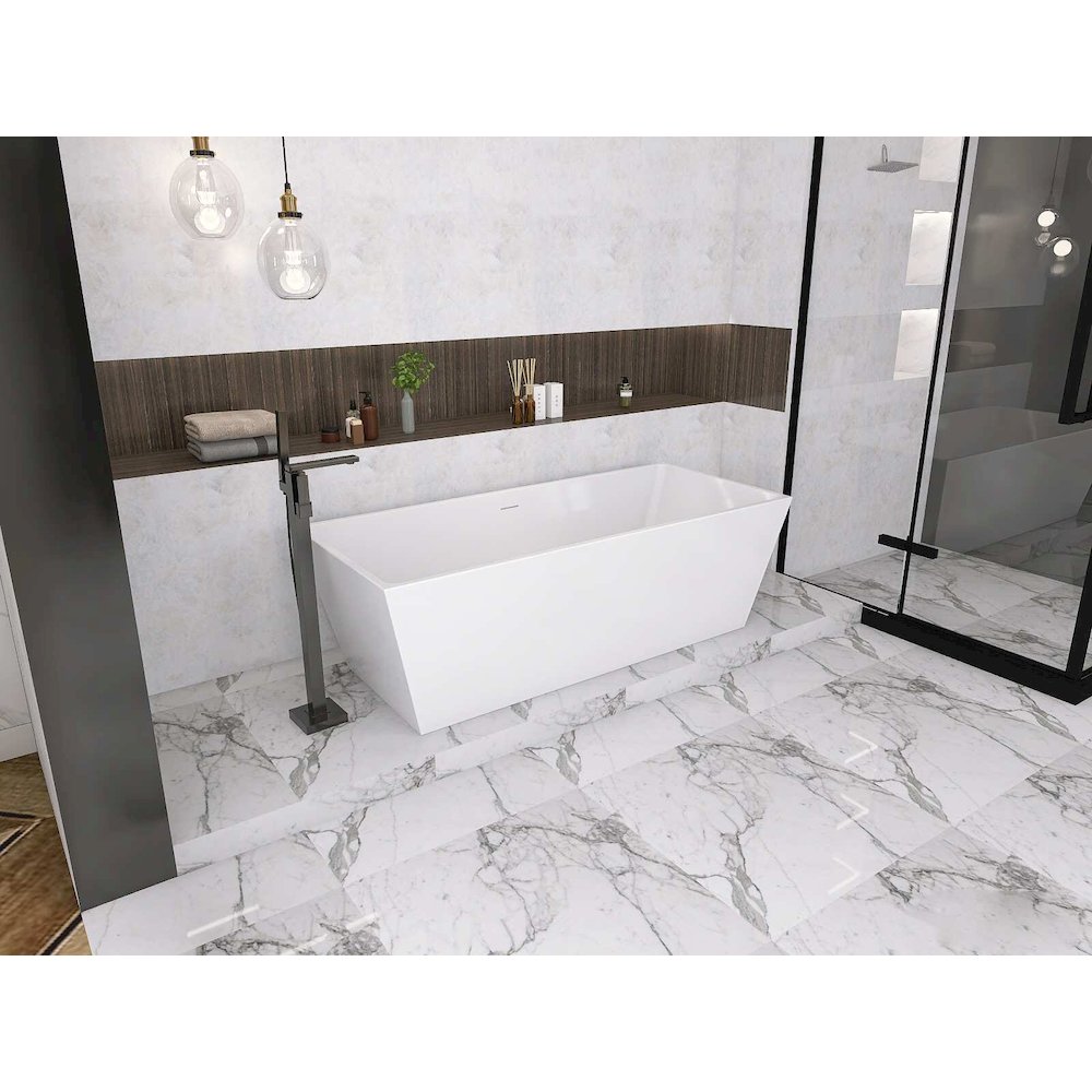 72 inch Soaking rectangular bathtub in glossy white and matte black. Picture 6