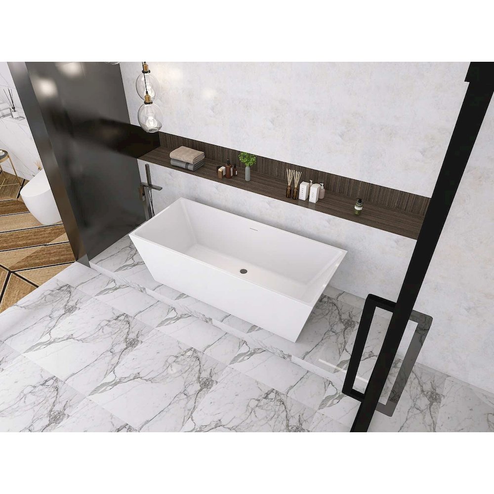 72 inch Soaking rectangular bathtub in glossy white and matte black. Picture 7