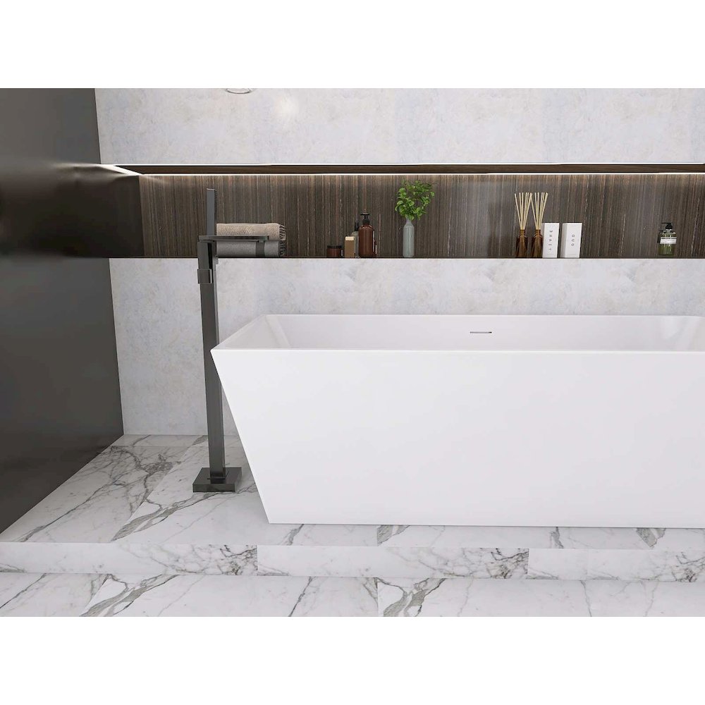 72 inch Soaking rectangular bathtub in glossy white and matte black. Picture 8