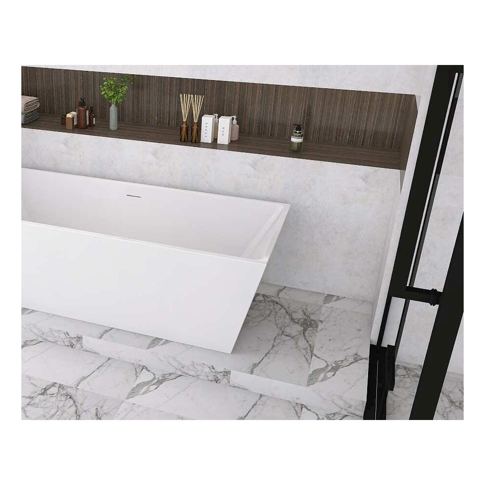 72 inch Soaking rectangular bathtub in glossy white and matte black. Picture 9