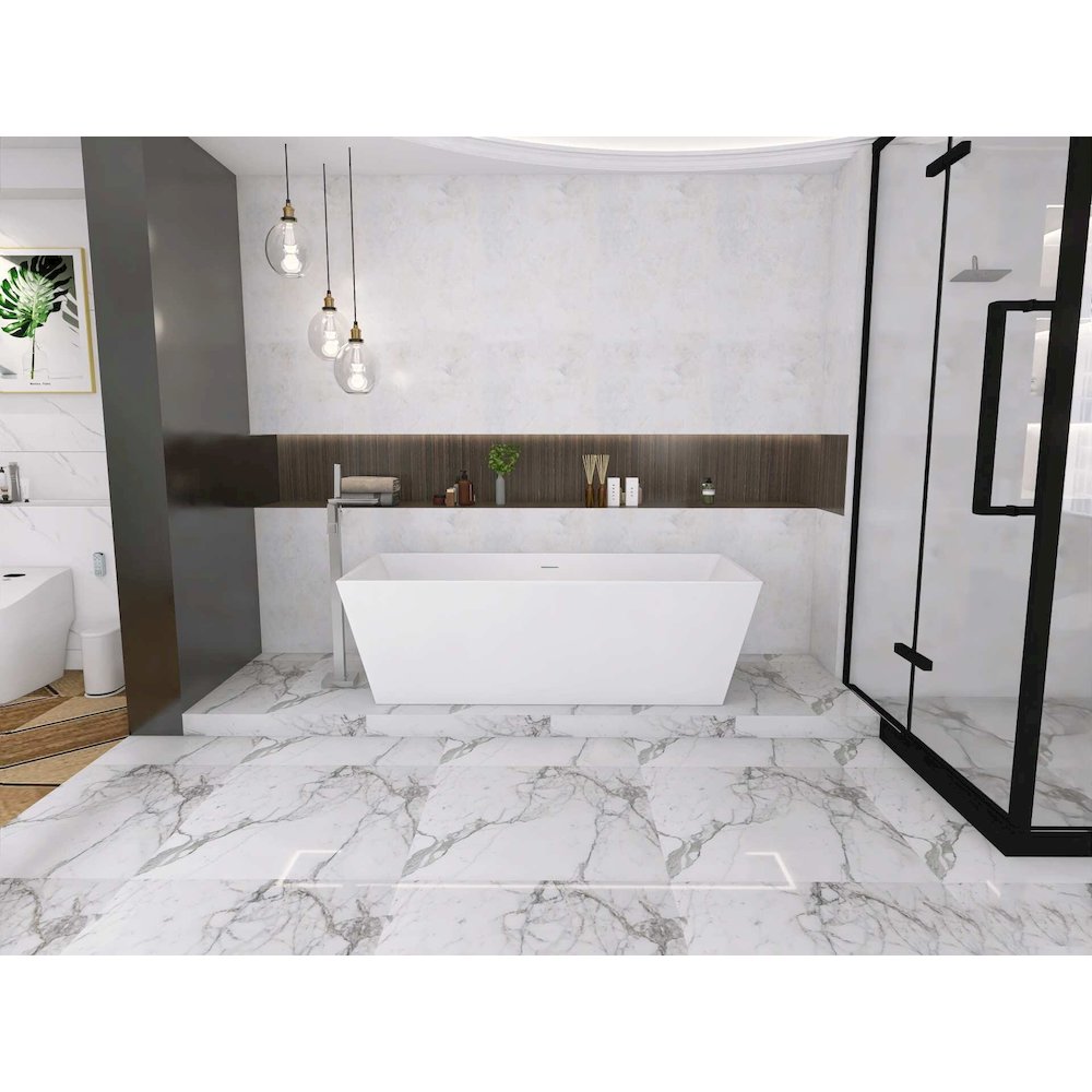 72 inch Soaking rectangular bathtub in glossy white and polished chrome. Picture 5