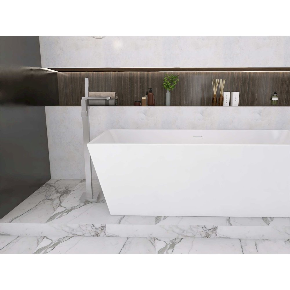 72 inch Soaking rectangular bathtub in glossy white and polished chrome. Picture 8