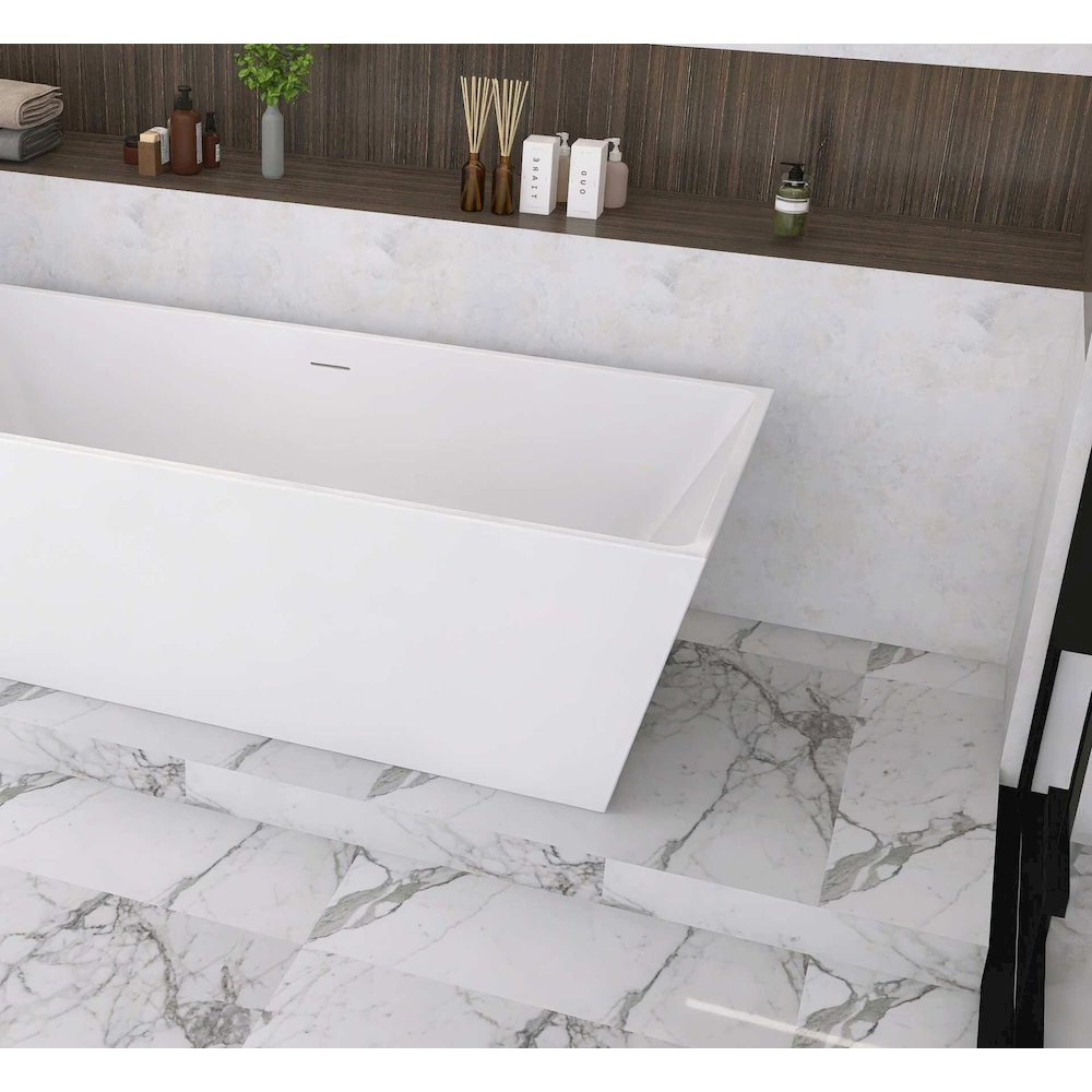 72 inch Soaking rectangular bathtub in glossy white and polished chrome. Picture 9