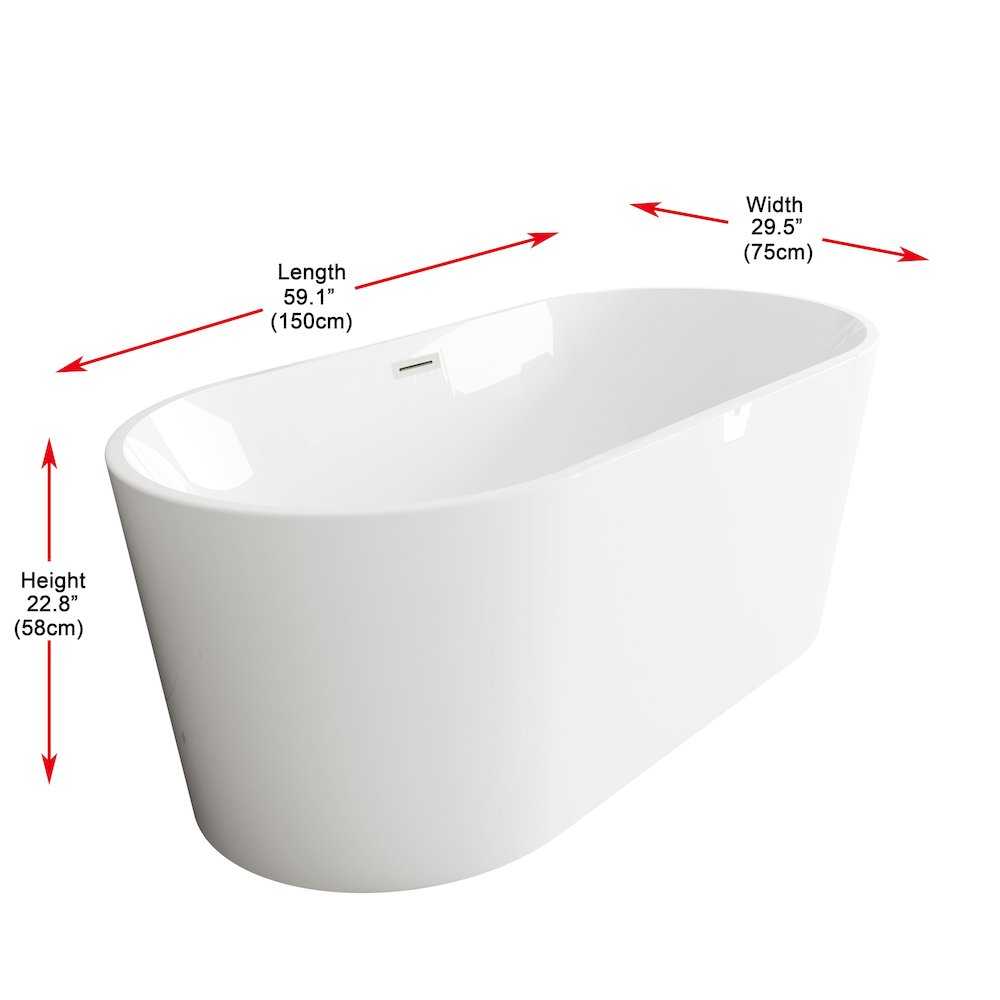 59 inch Bathtub in Glossy White with Brushed Nickel Trim. Picture 8