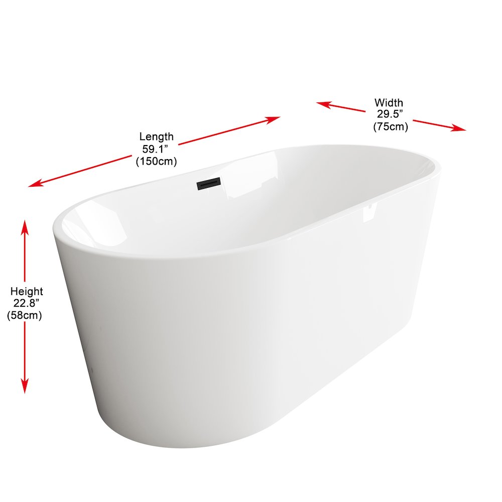 59 inch Bathtub in Glossy White with Matte Black Trim. Picture 8