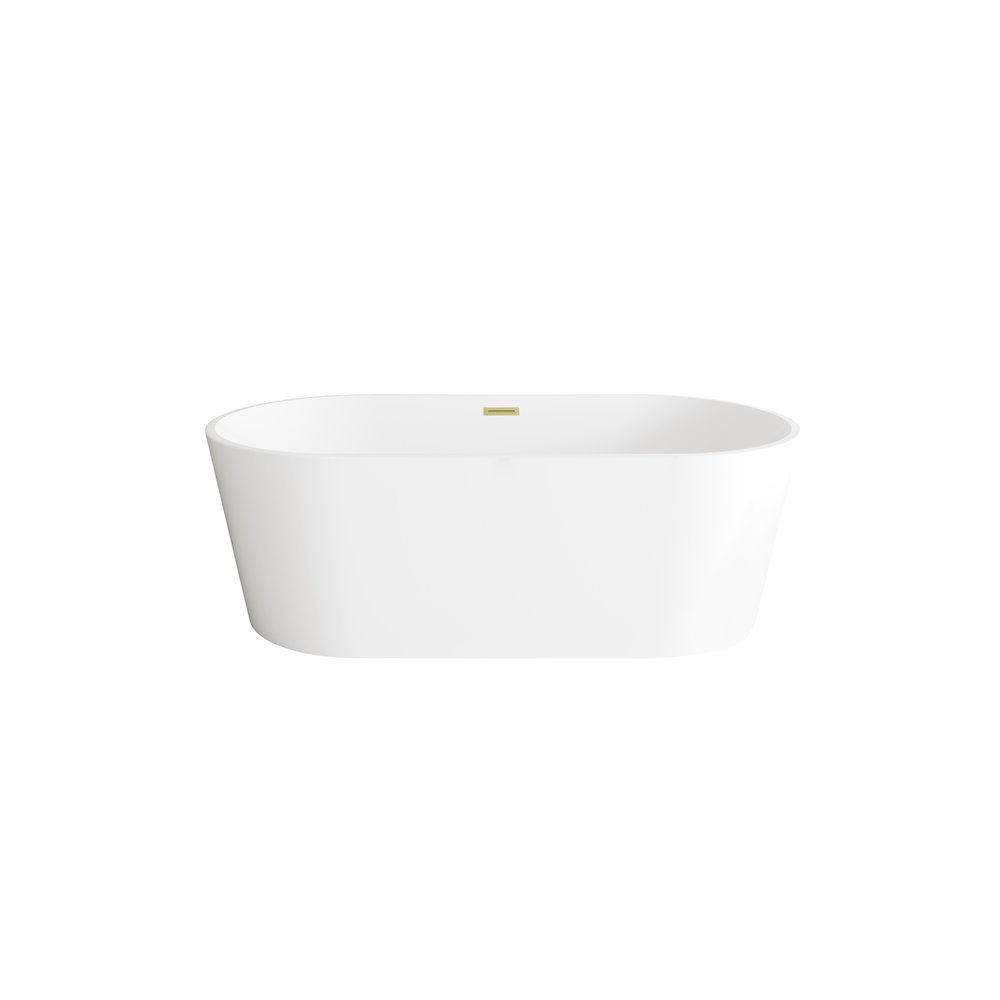 67 inch Bathtub in Glossy White with Brushed Gold Trim. Picture 1