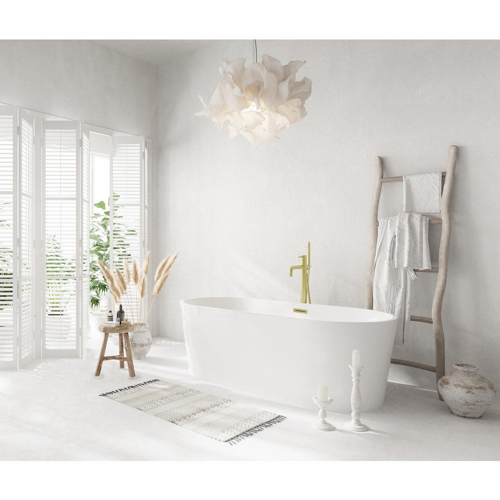 67 inch Bathtub in Glossy White with Brushed Gold Trim. Picture 3