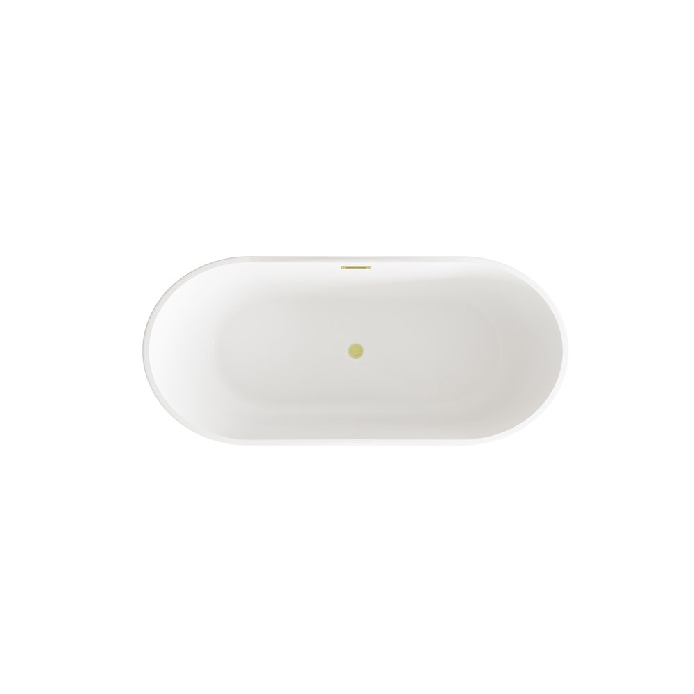 67 inch Bathtub in Glossy White with Brushed Gold Trim. Picture 6