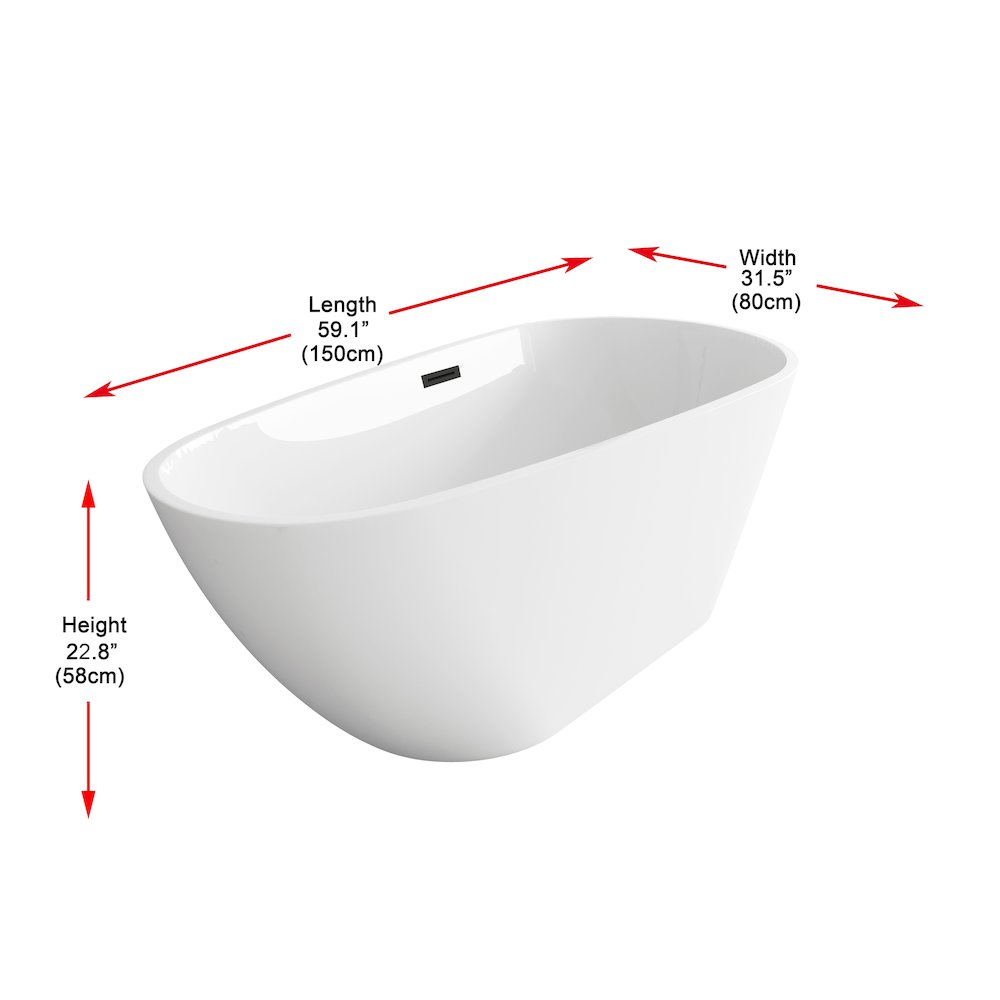 59 inch Bathtub in Glossy White with Matte Black Trim. Picture 8