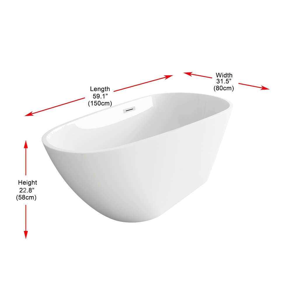 59 inch Bathtub in Glossy White with Chrome Trim. Picture 8