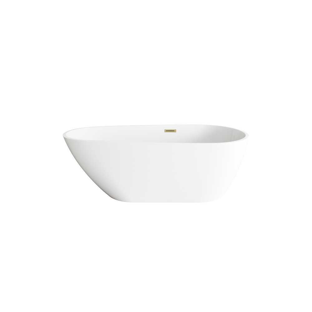 67 inch Bathtub in Glossy White with Brushed Gold Trim. Picture 1