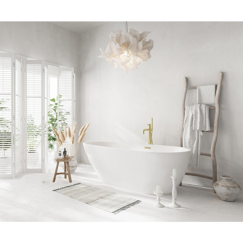 67 inch Bathtub in Glossy White with Brushed Gold Trim. Picture 3