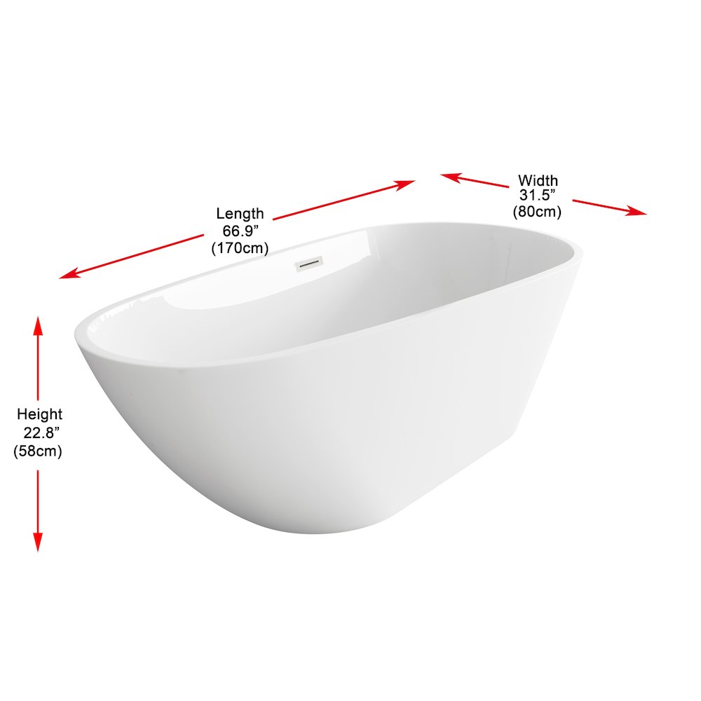 67 inch Bathtub in Glossy White with Brushed Nickel Trim. Picture 8