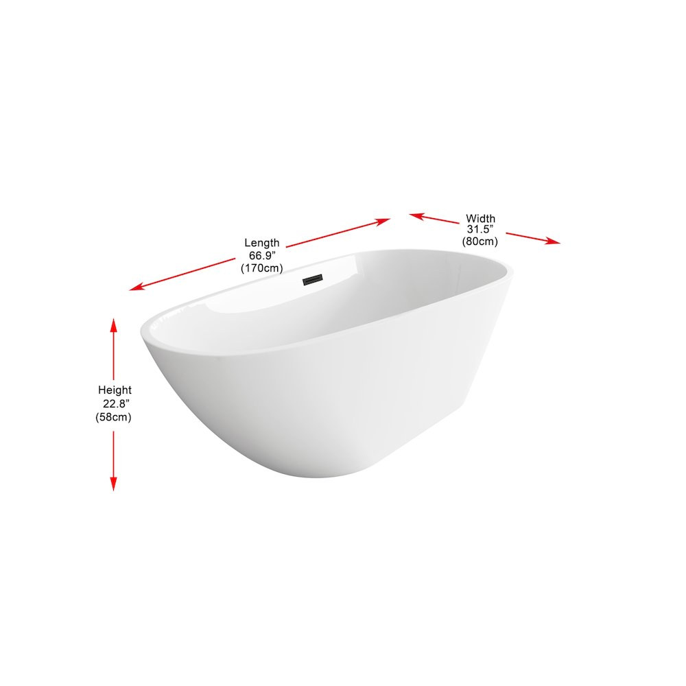 67 inch Bathtub in Glossy White with Matte Black Trim. Picture 8