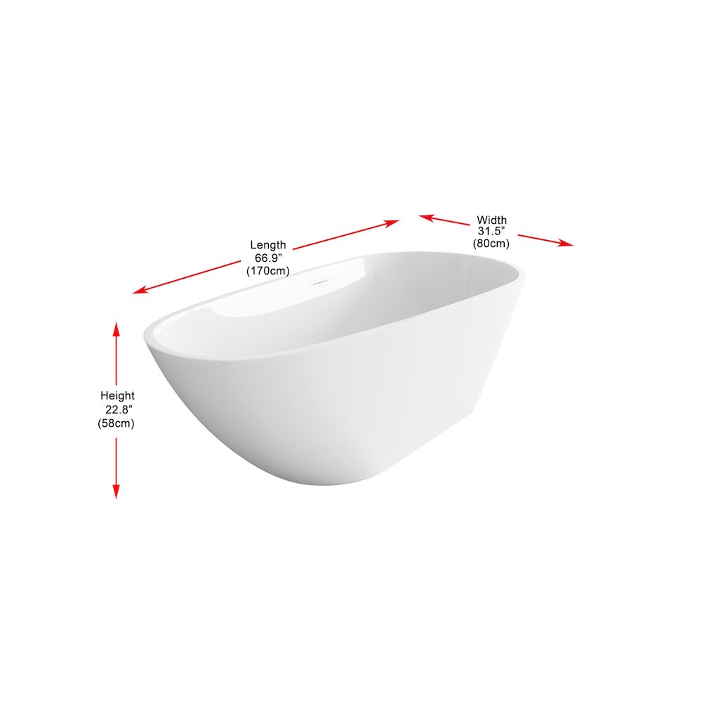 67 inch Bathtub in Glossy White with Polished White Trim. Picture 8