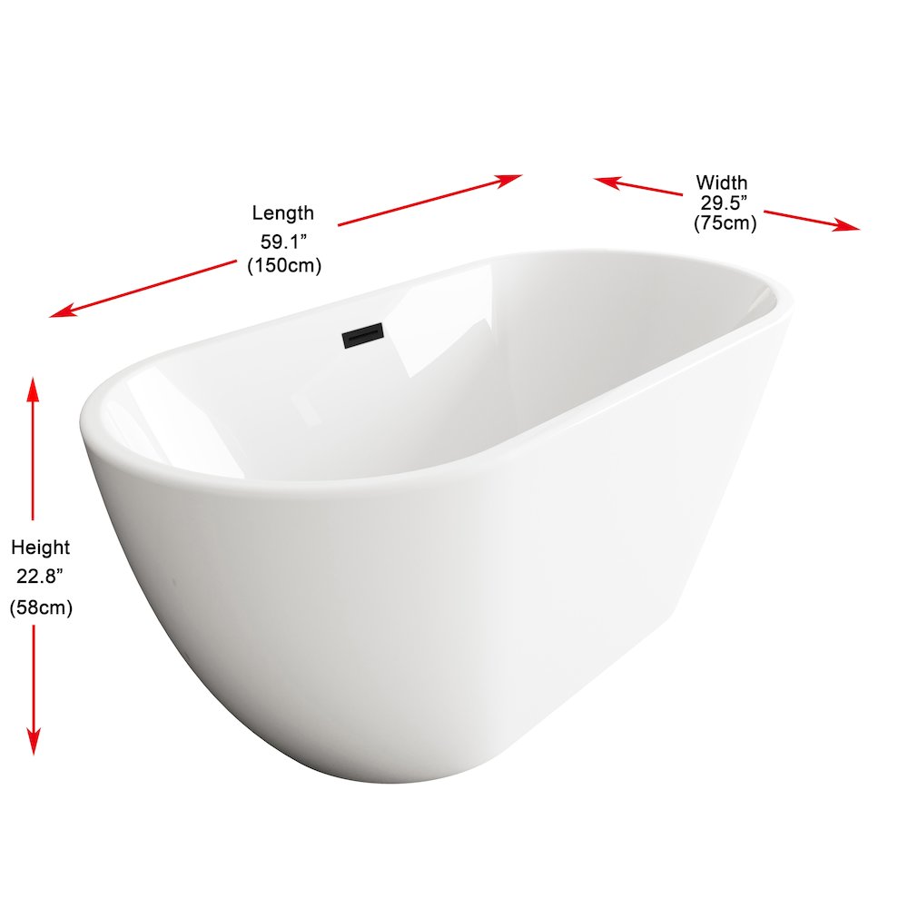59 inch Bathtub in Glossy White with Matte Black Trim. Picture 8