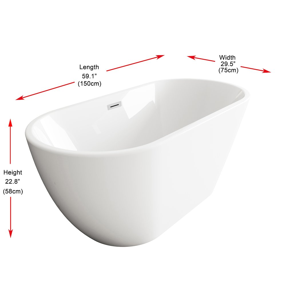59 inch Bathtub in Glossy White with Chrome Trim. Picture 8