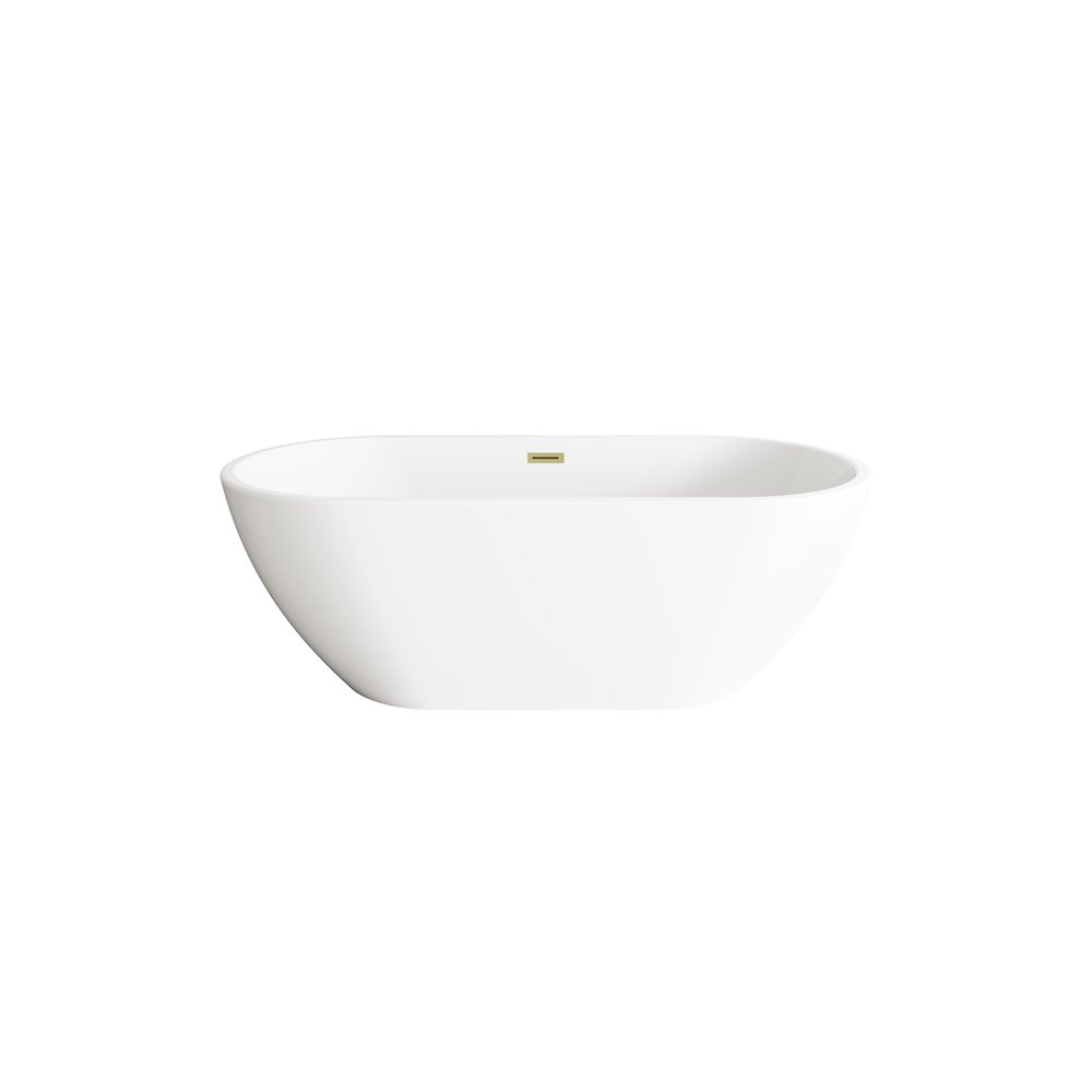 67 inch Bathtub in Glossy White with Brushed Gold Trim. Picture 1