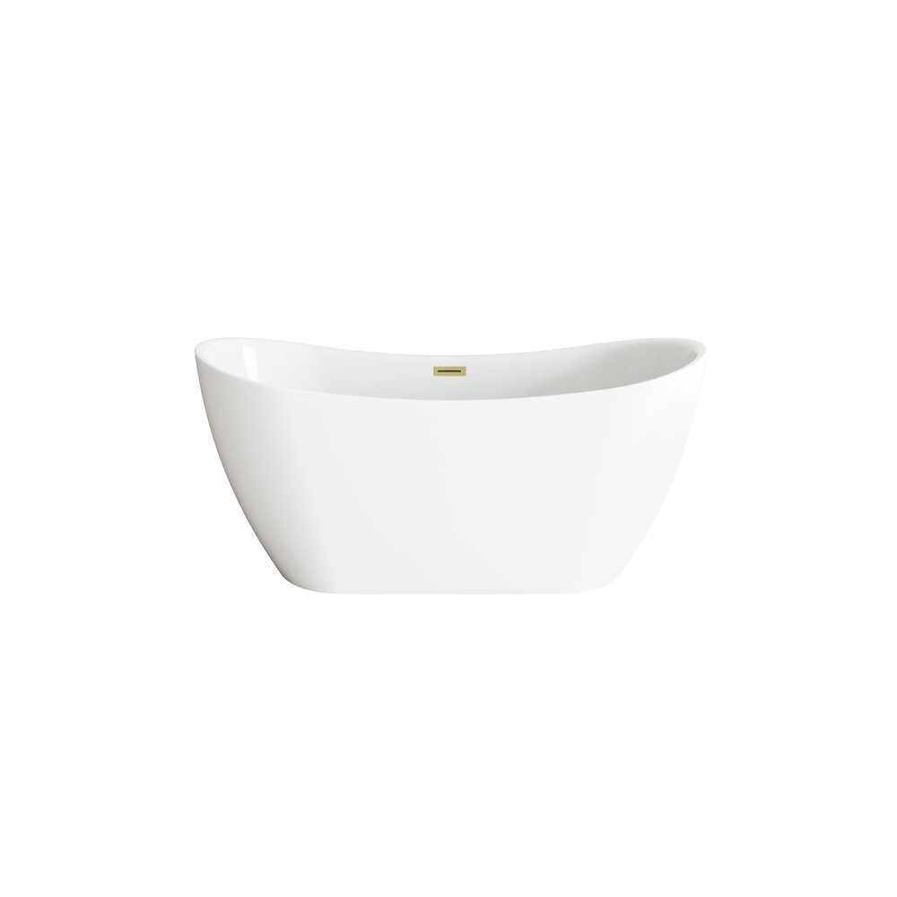 59 inch Bathtub in Glossy White with Brushed Gold Trim. Picture 1