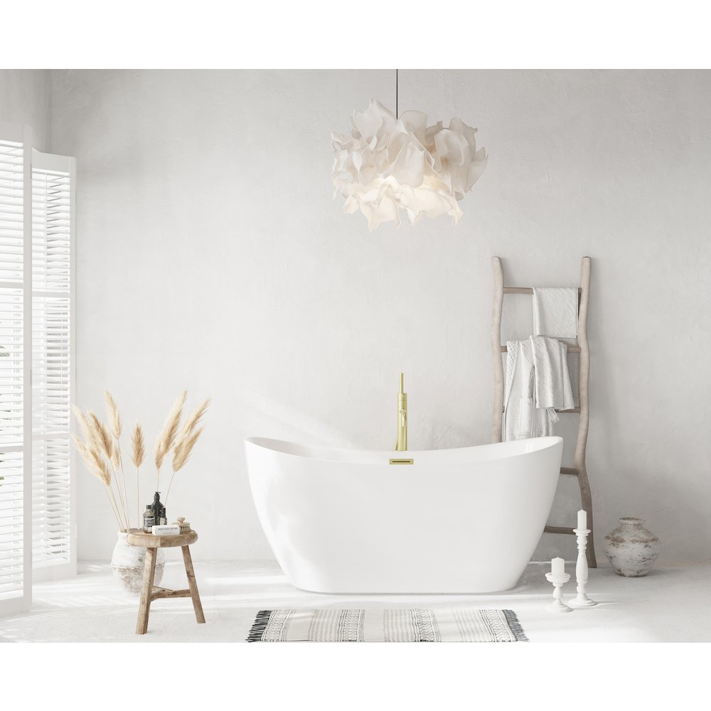 59 inch Bathtub in Glossy White with Brushed Gold Trim. Picture 2