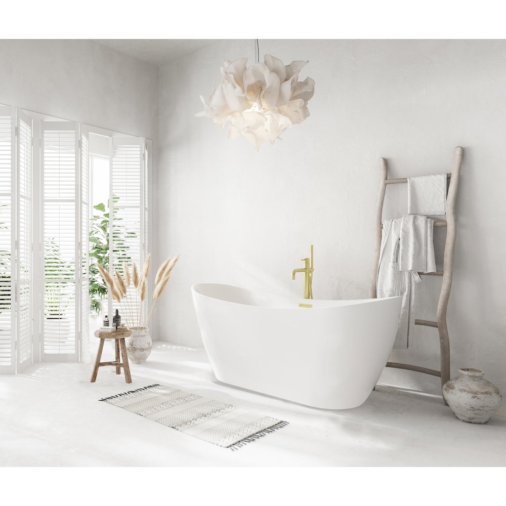 59 inch Bathtub in Glossy White with Brushed Gold Trim. Picture 3