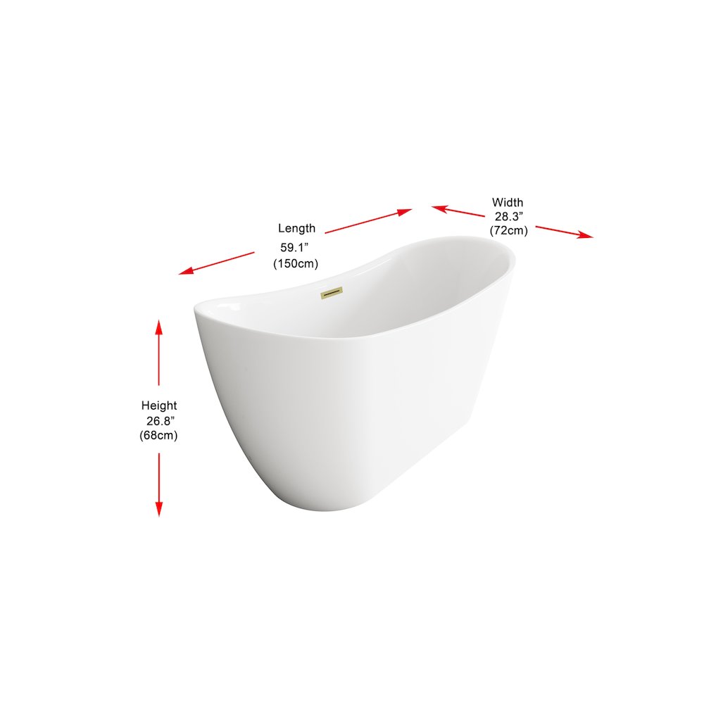 59 inch Bathtub in Glossy White with Brushed Gold Trim. Picture 8