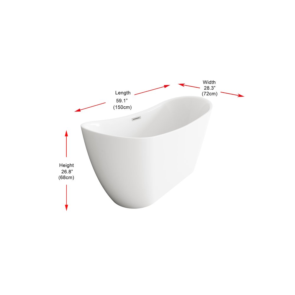 59 inch Bathtub in Glossy White with Brushed Nickel Trim. Picture 8