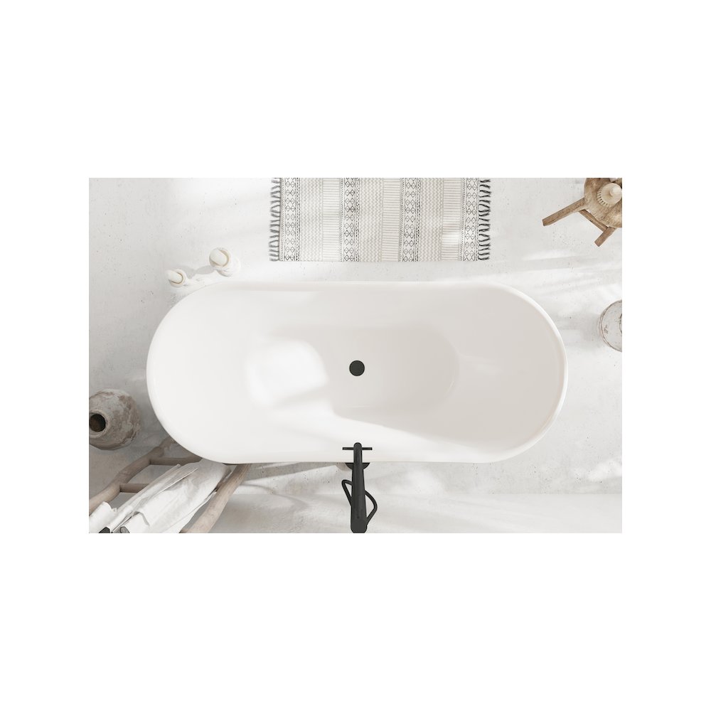 59 inch Bathtub in Glossy White with Matte Black Trim. Picture 4