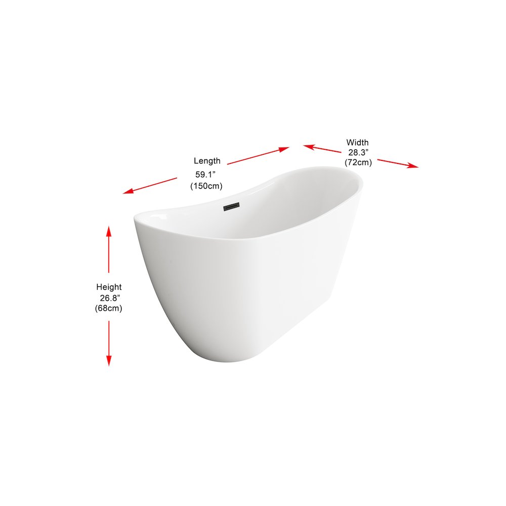 59 inch Bathtub in Glossy White with Matte Black Trim. Picture 8