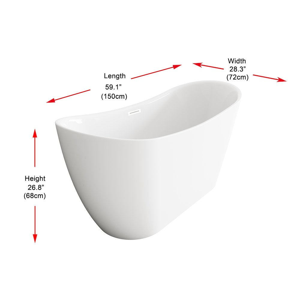 59 inch Bathtub in Glossy White with Polished White Trim. Picture 8