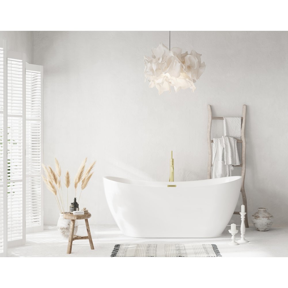 67 inch Bathtub in Glossy White with Brushed Gold Trim. Picture 2